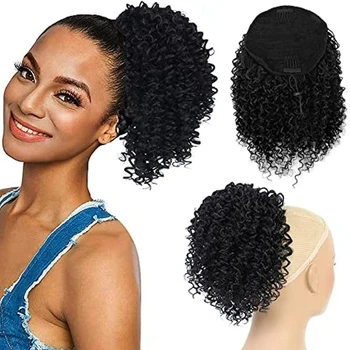 1 опаковка, къдрава опашка, навързани на съвсем малък, за чернокожи жени, удължаване на коса, конска опашка, като човешки косъм, 12 инча