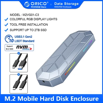 ORICO RGB ssd nmve m2 твърд диск външен M. 2 към USB Type C 3,1 Gen2 10 gbps SSD Кутия на Хладно Корпус M. 2 SSD от алуминиева сплав