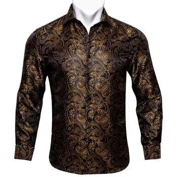Бари.Ярки копринени ризи Wang Gold с Вратовръзки, мъжки есенни ежедневни ризи с дълги ръкави и цветя за мъже, дизайнерски плътно прилепнали ризи BCY-07