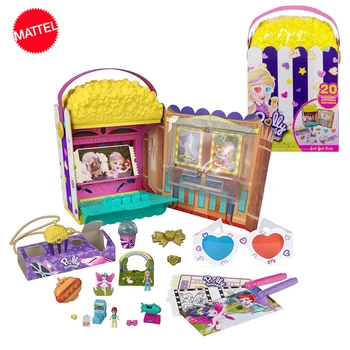 Оригинален Mattel Polly pocket мини куклен театър с пуканки, без кутия, с аксесоари, играчки за момичета, модул за обучение реквизит, подаръци за деца