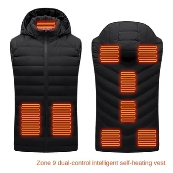 9 зони Зимна жилетка с топъл ded M-7XL, яке с подгряване, мъжко дамско палто, умен USB, електрическо отопление, топли дрехи