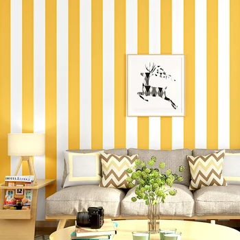 Тапети на райета за дома Вертикален декор Noridc Топли жълто-бели тапети на райета за стени спални Papel Murals за Контакт хартия