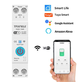 63A SASHA WIFI Smart Switch 1P Автоматичен Прекъсвач Брояч на Енергия кВтч Таймер измерване на мощността Реле MCB Дистанционно Управление Smart Life