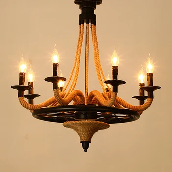 Американската полилей в стил loft, ретро, носталгия окачен лампа от пеньковой въжета, ресторант, салон, бар, интернет кафе, лека промишлена лампа