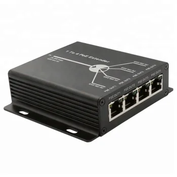 4-портов удължител IEEE802.3af PoE за IP камери Увеличава разстоянието за пренос на 120 м с помощта на портове lan 10/100 м.