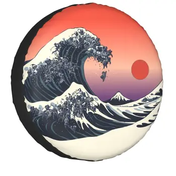 Великата Вълна От Канагавы Черен Мопс, Покриване на Гуми Резервна гума със Стил Suzuki Katshushika Hokusai За Jeep RV Suv С Ремарке