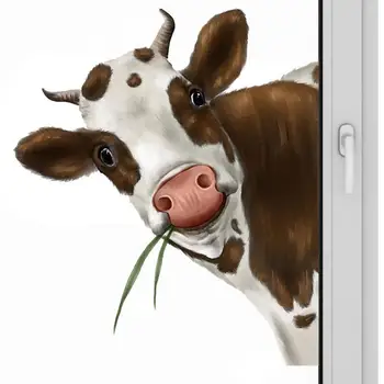 Стикер на прозореца крави Реалистични етикети с принтом выглядывающей крави Интересни забавни стикери за стена с принтом выглядывающей крави Стикери за стена крави Етикети в прозореца се придържат