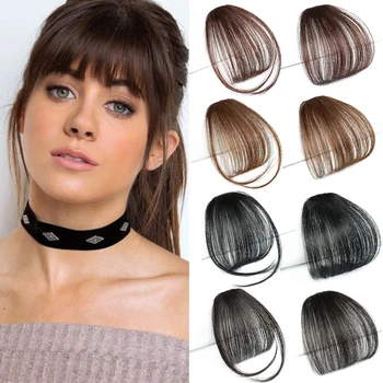 HAIRSTAR Синтетични въздушни бретон топлоустойчива изкуствена коса за коса Женски естествени черно-кафяви бретон фиби за коса за изграждане на