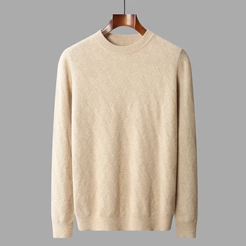 Есенно-зимни нова мъжки дрехи от 100% чист кашмир, обикновен пуловер с кръгло деколте, безплатен топъл пуловер
