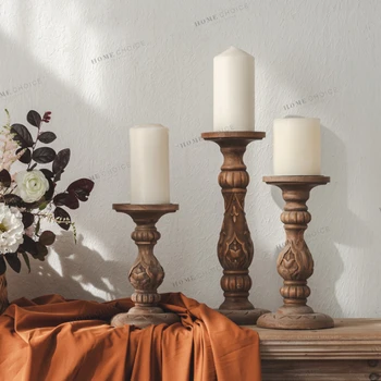 Креативен френски свещник от ръчно изработени дърворезби, лампа, луксозен свещник, ретро дървен материал, Канделеро, домашен декор