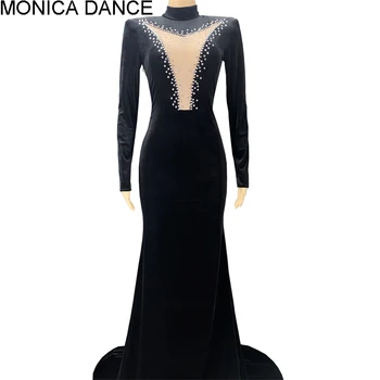 Женското сексуално сценичното черно бархатное вечерна рокля с дълъг влак за празнуване на абитуриентски бал, рожден ден, сватба, нощен клуб, рокля с по-голяма опашка