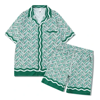 Персонални дигитален печат, абстрактен костюм-риза, ретро улични плажни ежедневни панталони, риза с къси ръкави, мъжка лятна риза от две части