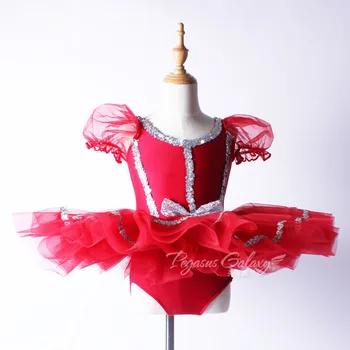 Пола за балетни танци, професионален червено облекло за танци с пищни ръкави-един сноп, летни детски състезателни костюми за балет танци