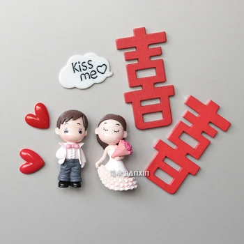Творческа двойка обича сватбена церемония стикери за хладилник 3D триизмерна подпори украса магнитни стикери