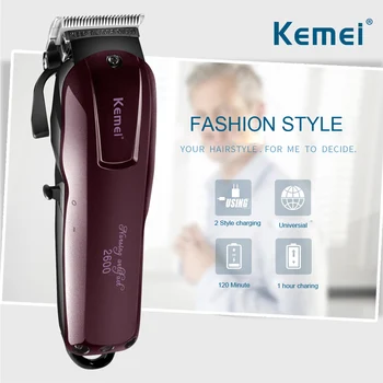 Професионална електрическа машина за подстригване на коса с титанов щанга с нож, фризьорски салон + ограничителен гребен за деца и възрастни мъже Kemei 110-240 v