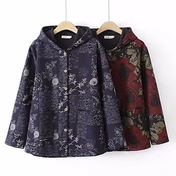 Пролет-есен яке с принтом, дамски 2023, нови дрехи за майките на средна и в напреднала възраст, ретро, плюшевое палто голям размер с качулка Z636
