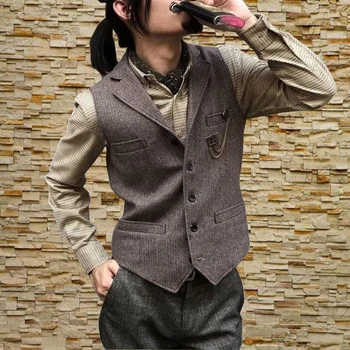 Мъжки костюм, жилетка, вълнен туид яке, оборудвана жилетка в ретро стил, без ръкави, steampunk, chaleco hombre