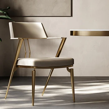 Дизайнерски офис трапезни столове Arm Salon Nordic трапезария стол от златни кожа, луксозна кухненски мебели Sillas Comedores LK50CY