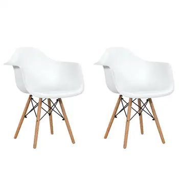 Costway Комплект от 2 модерни гласове на места за хранене столове от средата на века с дървени крака, бял, нов